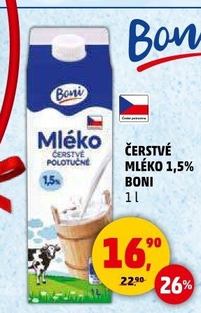 Mléko čerstvé Boni - 1,5% polotučné