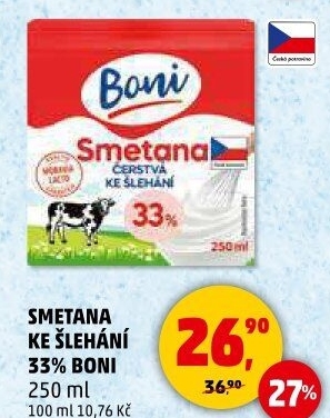 Smetana ke šlehání Boni 33%