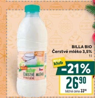 Mléko čerstvé Bio Billa - 3,5% plnotučné