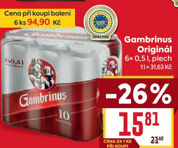Pivo světlé výčepní Originál 10° Gambrinus