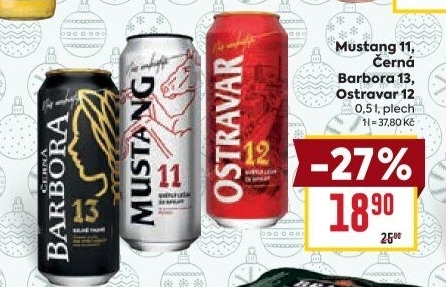 Pivo světlý ležák Mustang 11° Ostravar