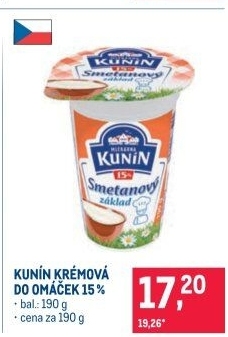 Smetana krémová do omáček Mlékárna Kunín 15%
