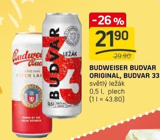 Pivo světlý ležák Original Budweiser Budvar