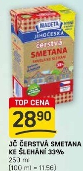 Smetana čerstvá ke šlehání Jihočeská Madeta 33%