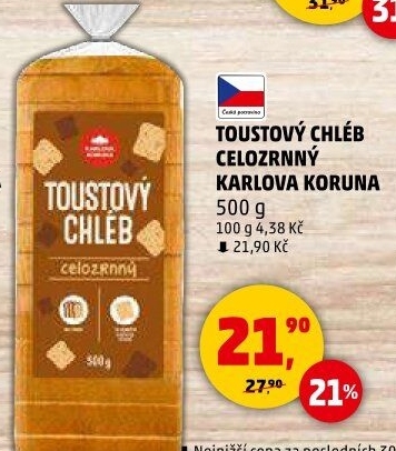 Toustový chléb celozrnný Karlova Koruna