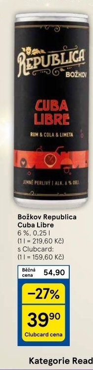 Nápoj míchaný Cuba Libre Republica Božkov