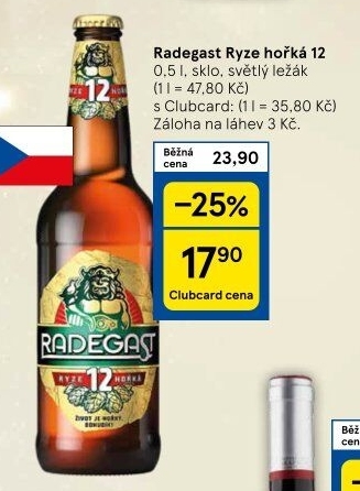 Pivo světlý ležák 12° Ryze hořká Radegast