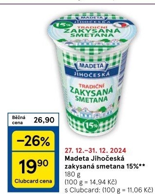 Smetana zakysaná Jihočeská Madeta 15%