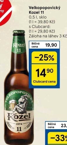 Pivo světlý ležák 11° Medium Velkopopovický Kozel