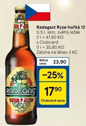 Pivo světlý ležák 12° Ryze hořká Radegast