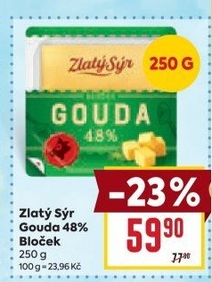 Sýr Gouda 48% Zlatý sýr Milkpol