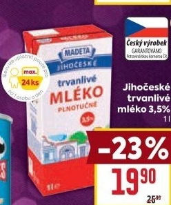 Mléko trvanlivé Jihočeské Madeta - 3,5% plnotučné