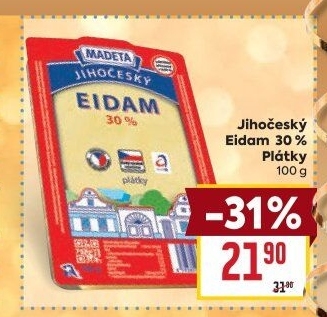Sýr Eidam Jihočeský 30% Madeta