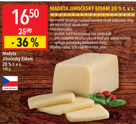 Sýr Eidam Jihočeský 20% Madeta