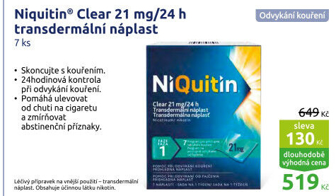 Náplast nikotinová 21 mg Clear NiQuitin