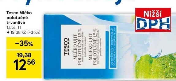 Mléko trvanlivé Tesco - 1,5% polotučné
