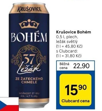 Pivo světlý ležák Bohém Krušovice
