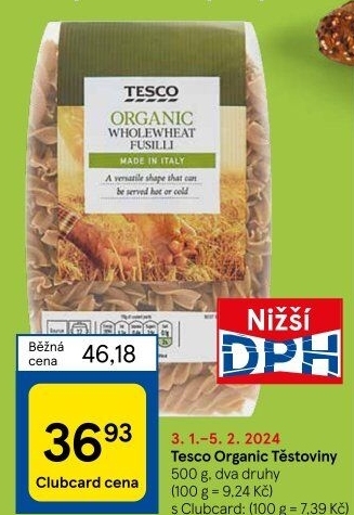Těstoviny bio Tesco Organic