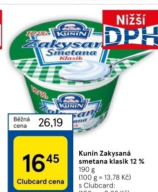 Zakysaná smetana Klasik Mlékárna Kunín 12%