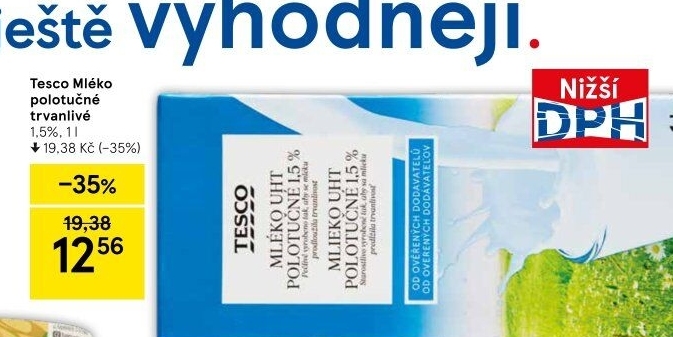 Mléko trvanlivé Tesco - 1,5% polotučné