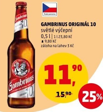 Pivo světlé výčepní Originál 10° Gambrinus
