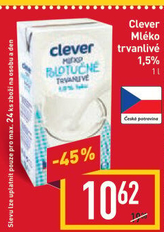 Mléko trvanlivé Clever - 1,5% polotučné