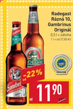 Pivo světlé výčepní Rázná 10° Radegast