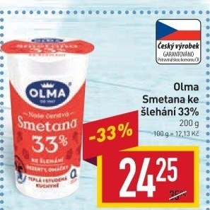 Smetana ke šlehání Olma 33%