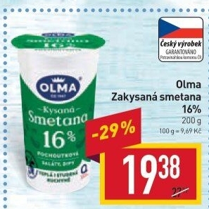 Smetana zakysaná Olma 16%