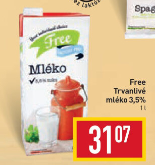 Mléko trvanlivé bez laktózy Laktose Free -3,5% plnotučné