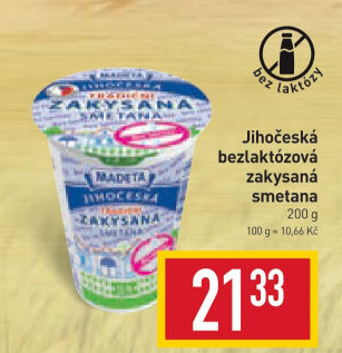 Zakysaná smetana bez laktózy Jihočeská Madeta 15%