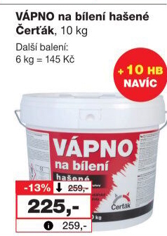 Hašené vápno Čerťák Barvy a laky Hostivař