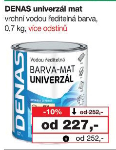 Vodou ředitelná vrchní barva Denas Uni Mat