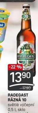 Pivo světlé výčepní Rázná 10° Radegast