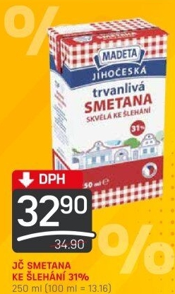 Smetana ke šlehání trvanlivá Jihočeská Madeta 31%