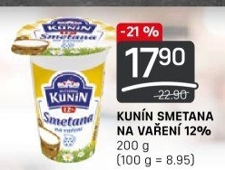Smetana na vaření Mlékárna Kunín 12%