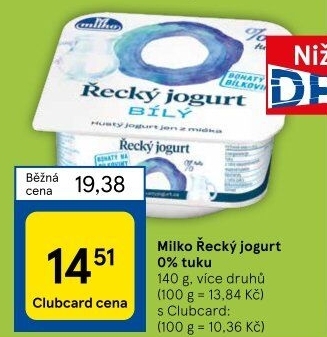 Bílý jogurt řecký 0% Milko