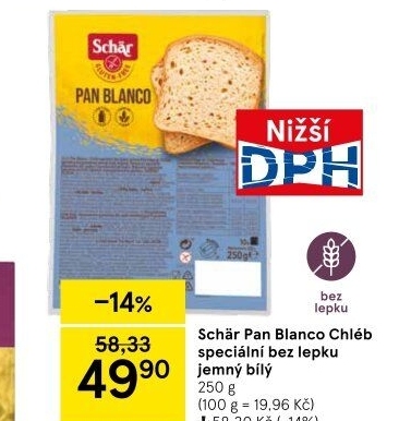 Chléb bez lepku Pan Blanco Schär