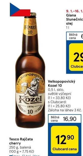 Pivo světlé výčepní 10°Velkopopovický Kozel