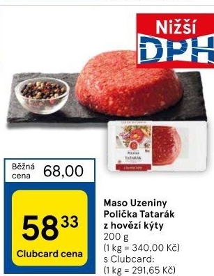 Tatarský biftek z hovězí kýty Maso uzeniny Polička