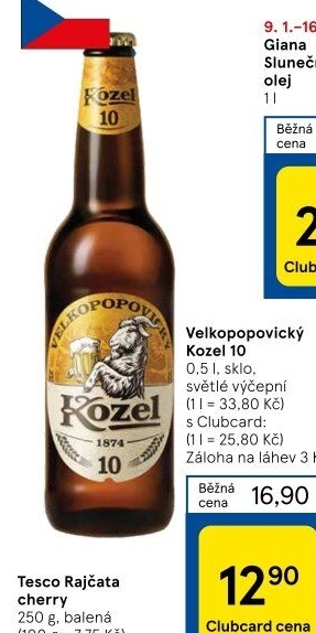 Pivo světlé výčepní 10°Velkopopovický Kozel