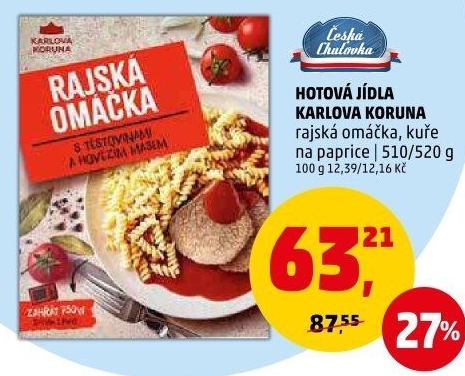 Hovězí v rajské omáčce s těstovinami Karlova Koruna