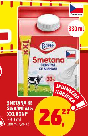Smetana ke šlehání Boni 33%