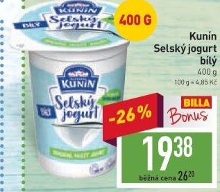 Bílý jogurt selský Mlékárna Kunín