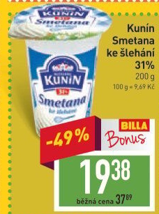 Smetana ke šlehání Mlékárna Kunín 31%
