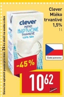 Mléko trvanlivé Clever - 1,5% polotučné
