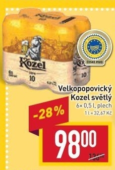Pivo světlé výčepní 10°Velkopopovický Kozel