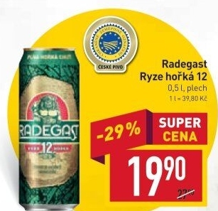 Pivo světlý ležák 12° Ryze hořká Radegast