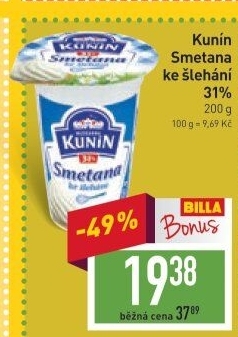 Smetana ke šlehání Mlékárna Kunín 31%