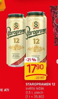 Pivo světlý ležák 12° Staropramen